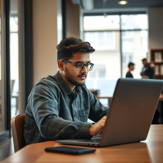 A Pakistani student using a laptop to study with digital tools.