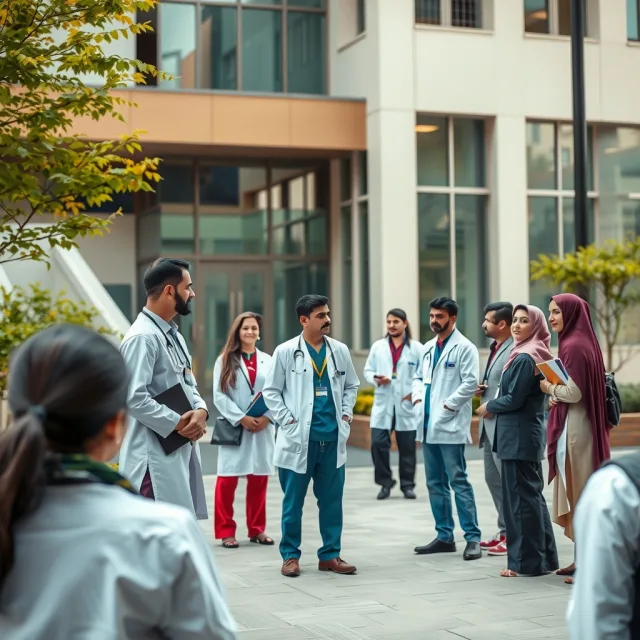 Afghan medical students and doctors in Pakistan discussing educational updates