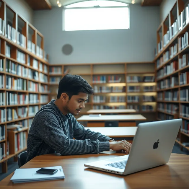A student using a laptop for studying and academic research in Pakistan