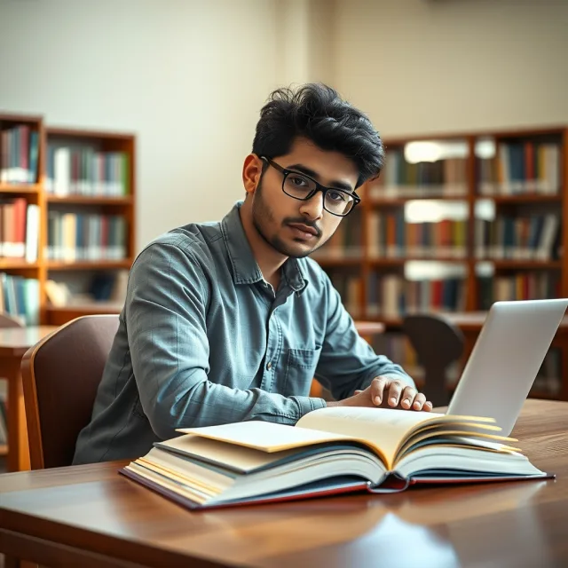 Pakistani student studying with a laptop and books focusing on smart learning habits