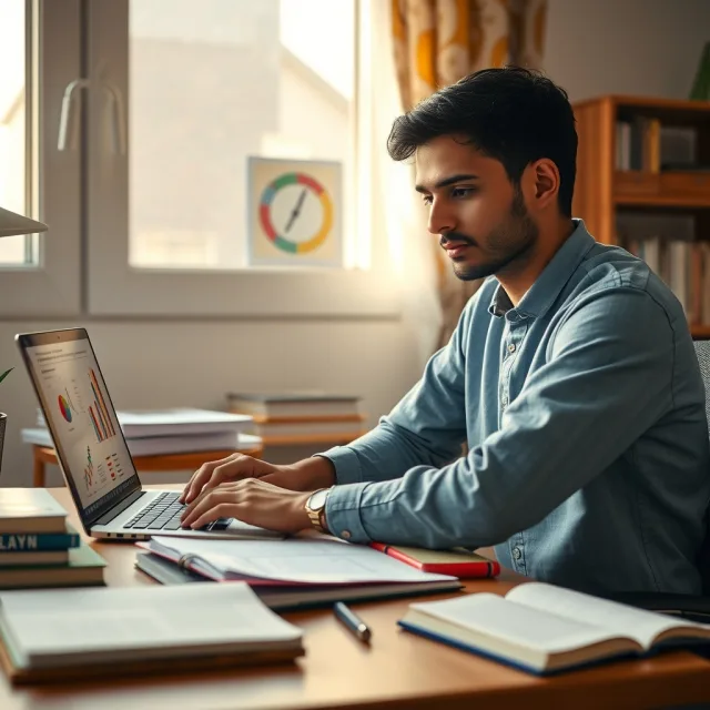 Pakistani student using a laptop for entry test preparation with AI tutors