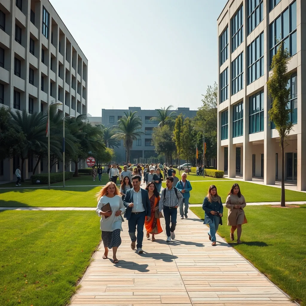 Students walking on the campus of Arid Agriculture University Rawalpindi