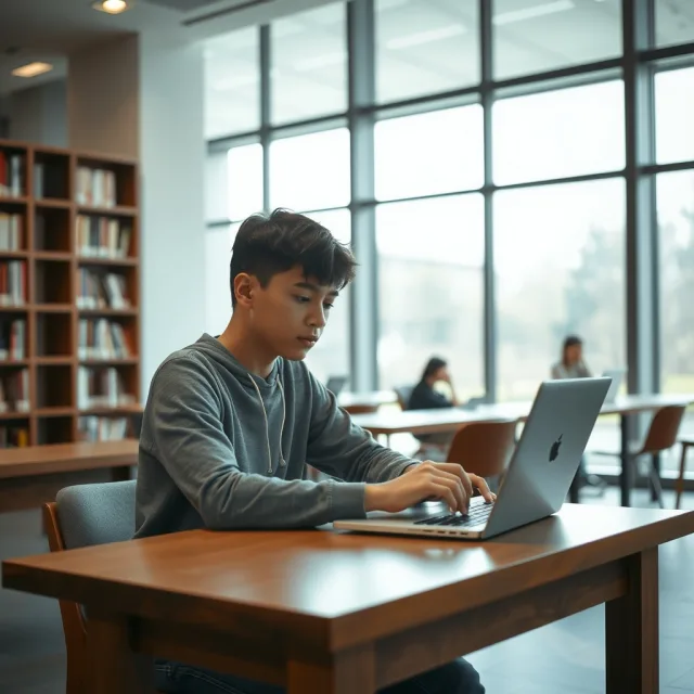 A student reviewing Australia Master's Scholarships details on a laptop screen.