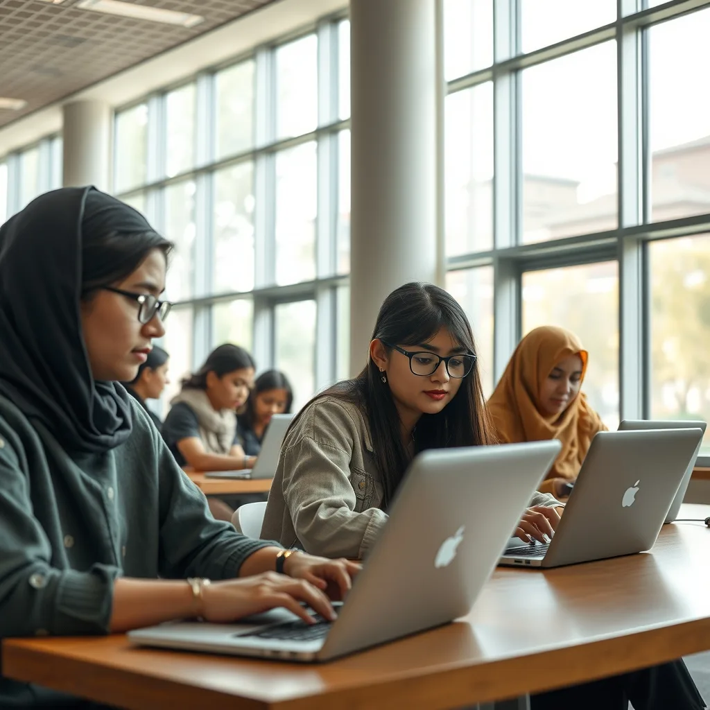 Students in a university setting in Pakistan receiving digital education resources