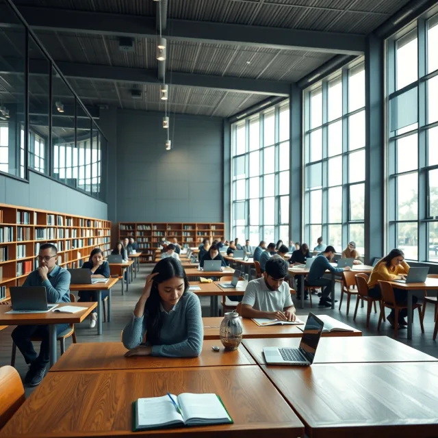 Students studying in a modern university campus setting representing international scholarship opportunities.