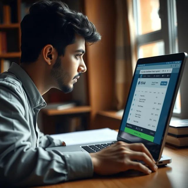 A student checking the BISE Lahore 9th Class Result 2026 on a laptop screen.