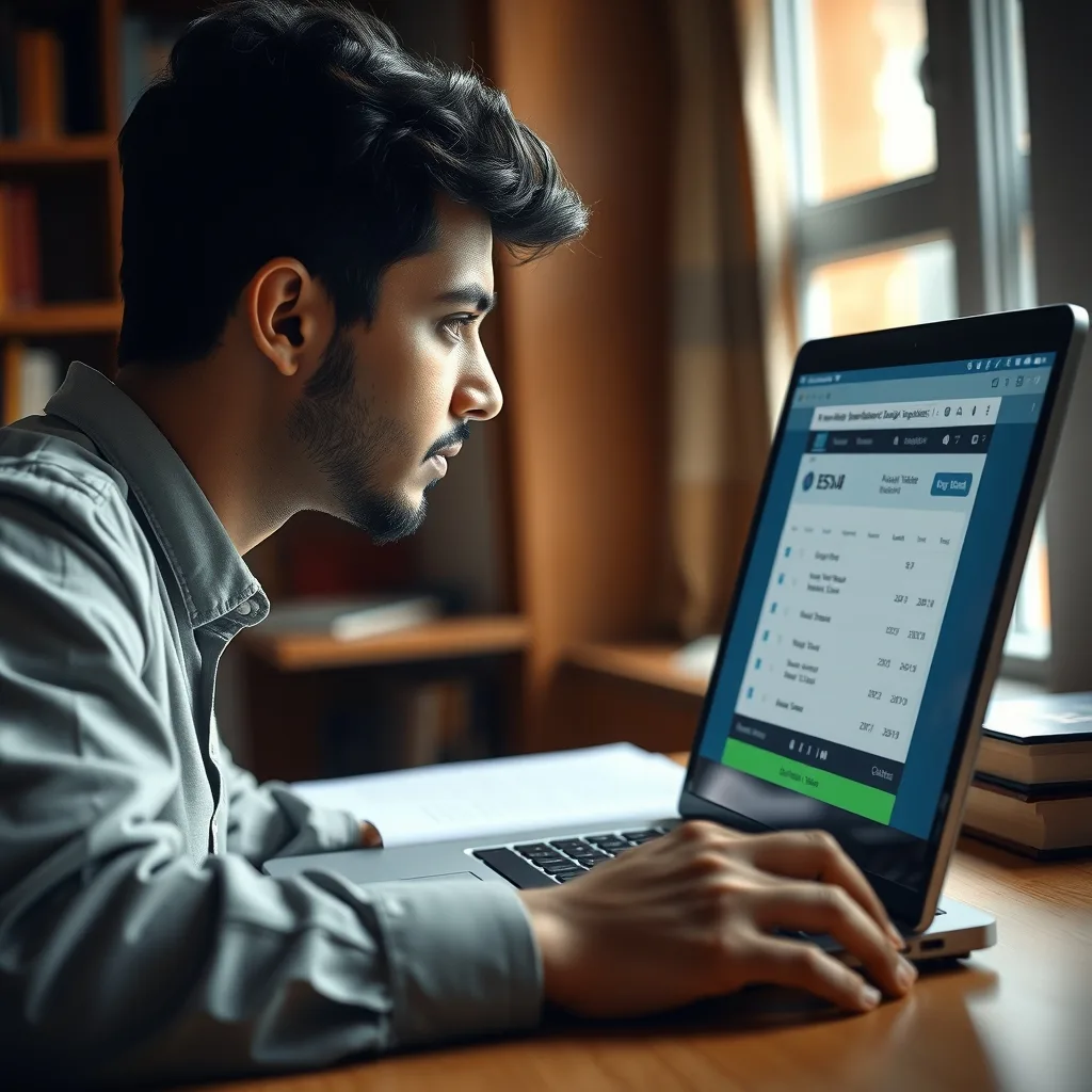 A student checking the BISE Lahore 9th Class Result 2026 on a laptop screen.