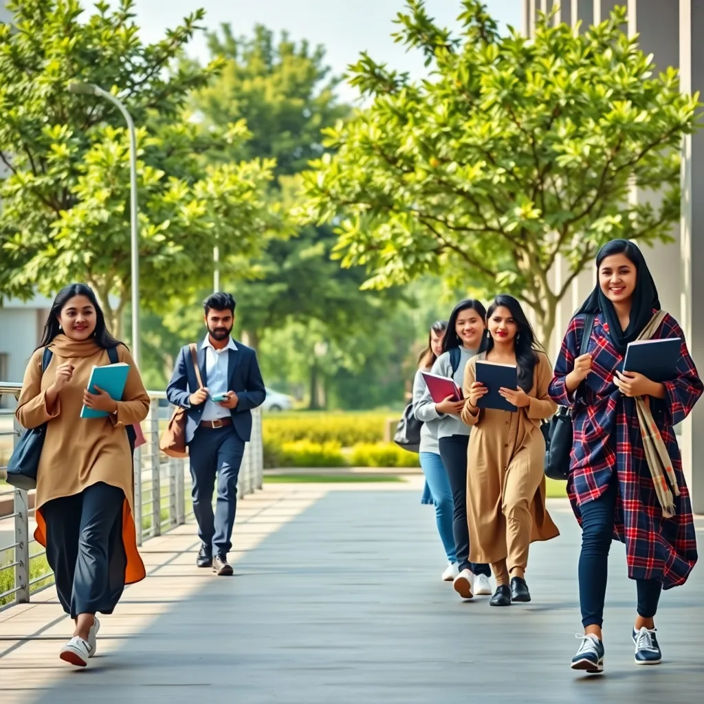 Students studying on a university campus in Pakistan
