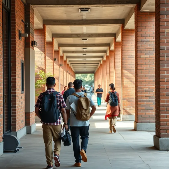 Students walking near a modern academic building at a university in Pakistan