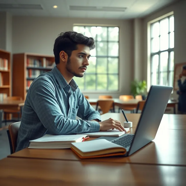 A student in Pakistan researching DAAD Germany scholarship opportunities on a laptop.