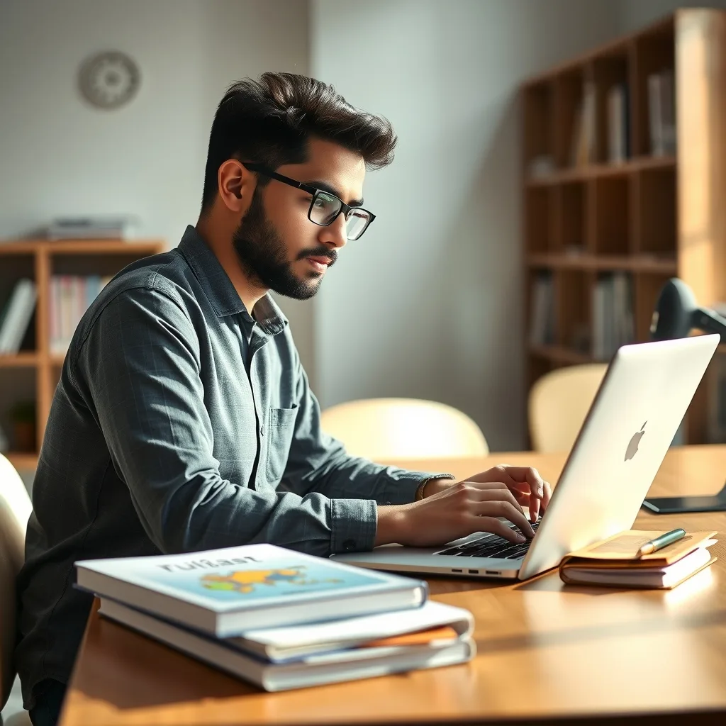 A Pakistani student focused on an application for the Dalda Foundation Scholarships