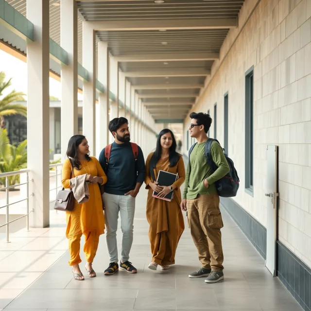 University students discussing career prospects on a campus in Pakistan