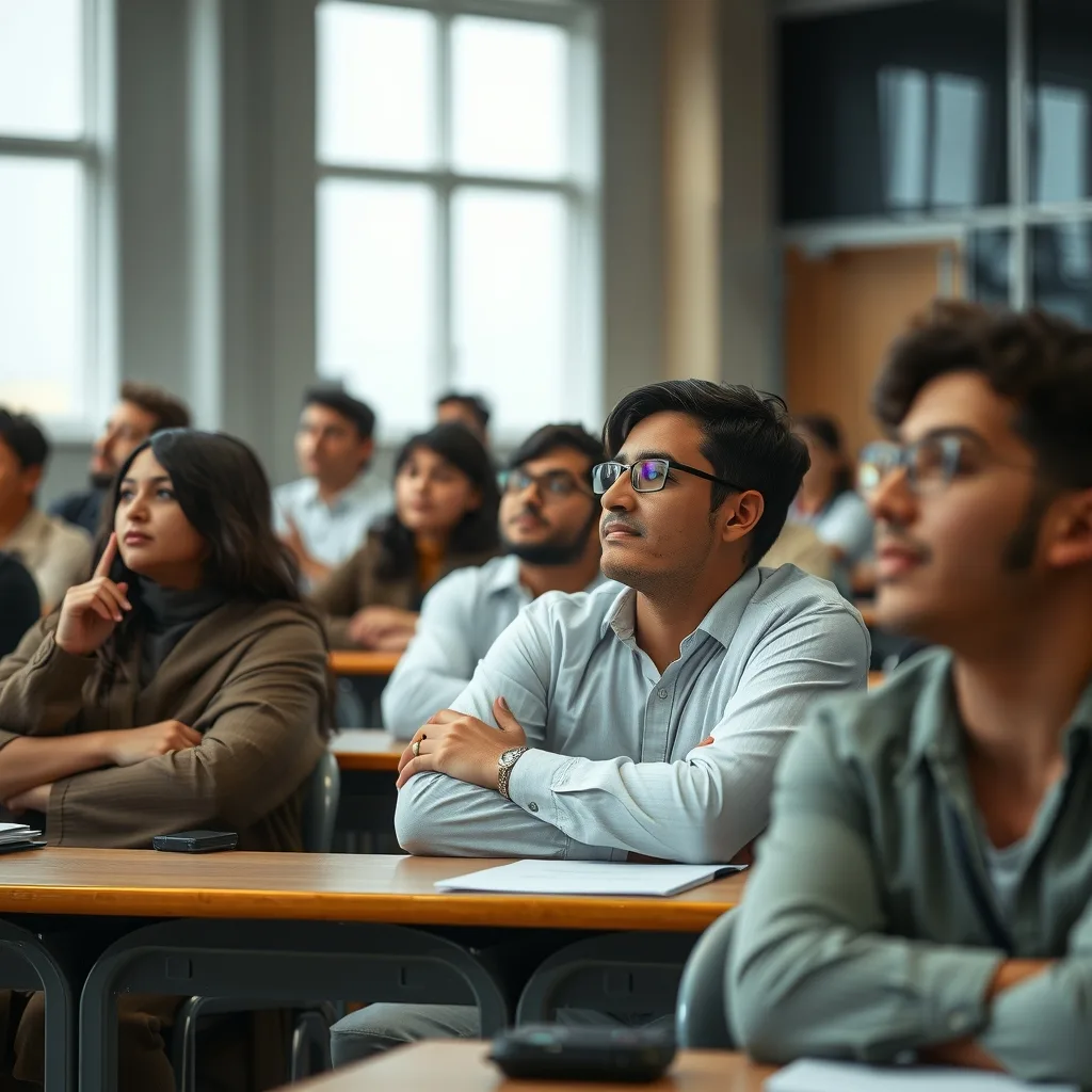Pakistani university students in a modern classroom focusing on practical learning