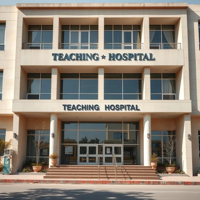 Exterior view of Khyber Teaching Hospital Peshawar building in Pakistan