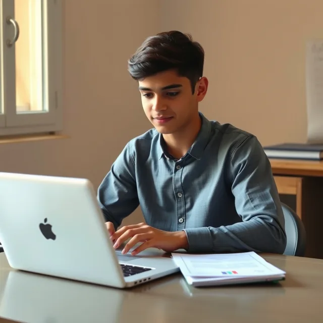 Pakistani student reviewing the Erasmus Mundus GEM Scholarship 2027 on a laptop