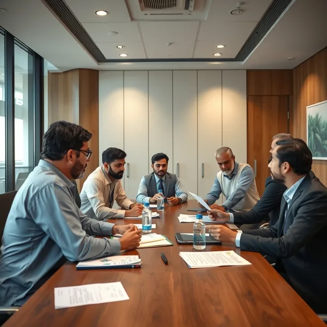 Meeting room at a chamber of commerce in Pakistan discussing education sector updates