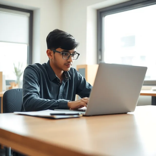 Pakistani student taking a free WHO TDR online course on a laptop