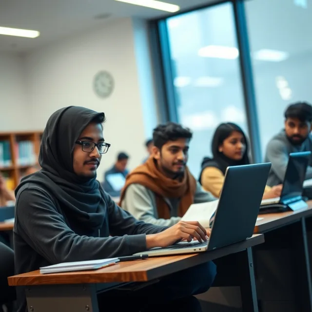 Pakistani students using laptops for digital learning