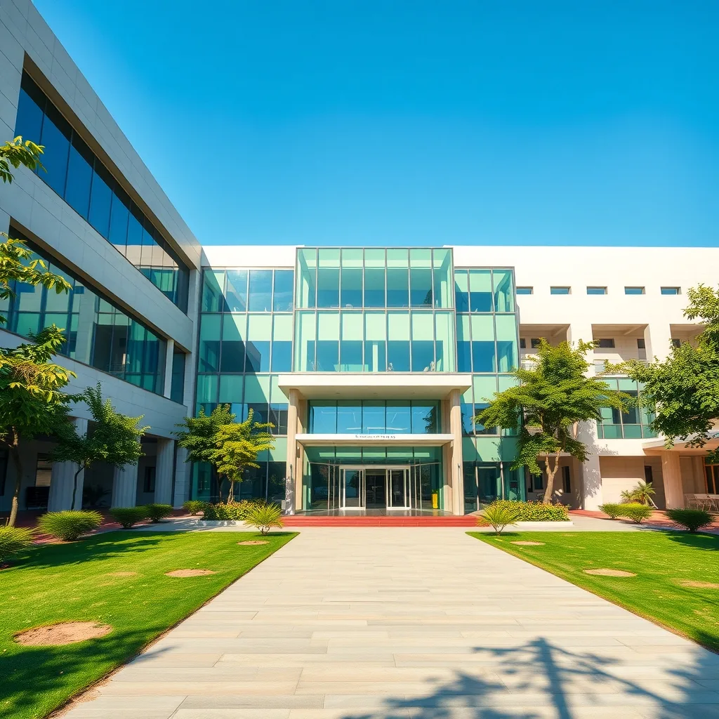 Modern architecture of a university campus building in Pakistan