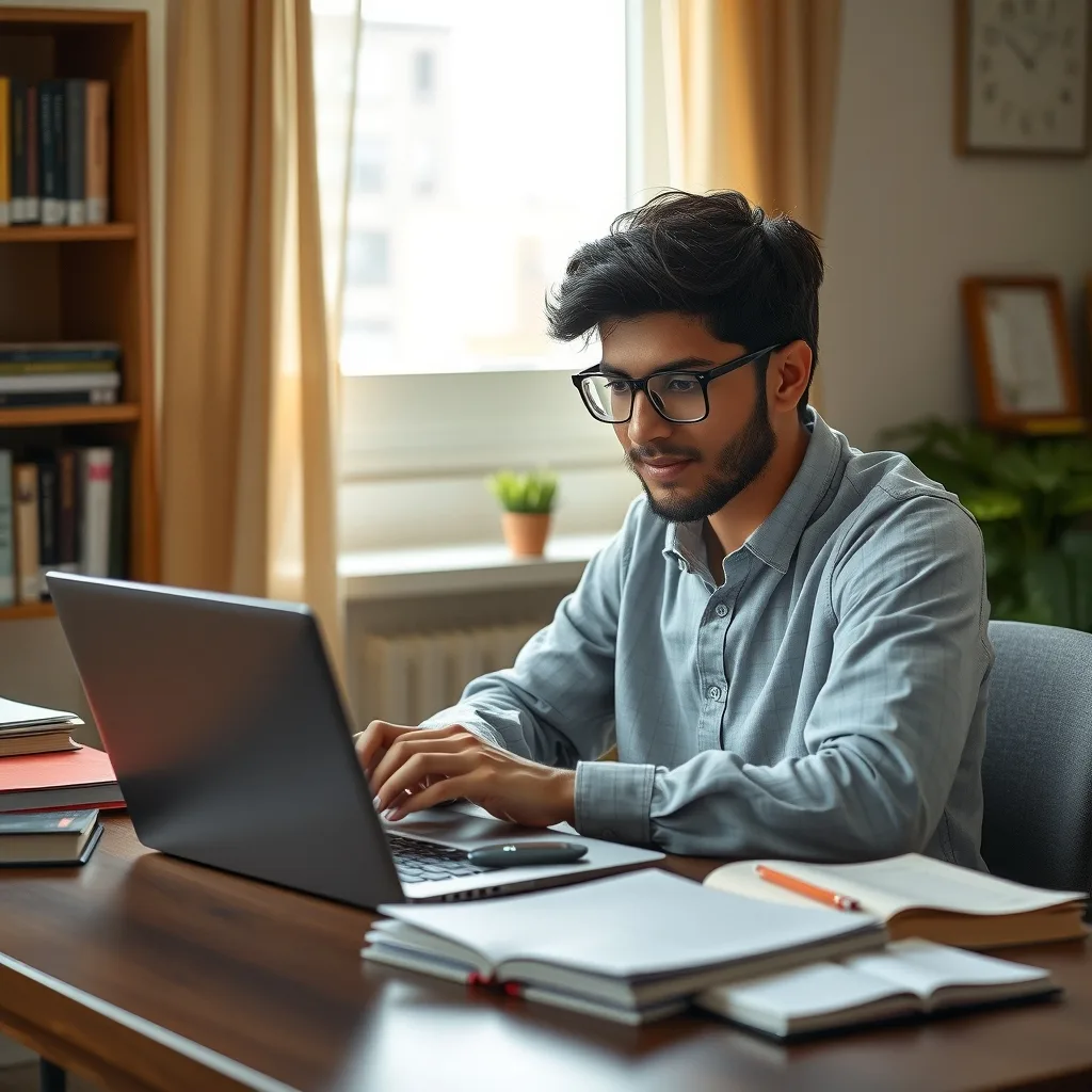 A student in Pakistan using a laptop to study Harvard University online courses.