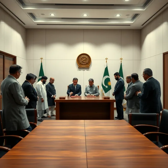 Ishaq Dar witnessing an MoU agreement to modernize HEC degree attestation services