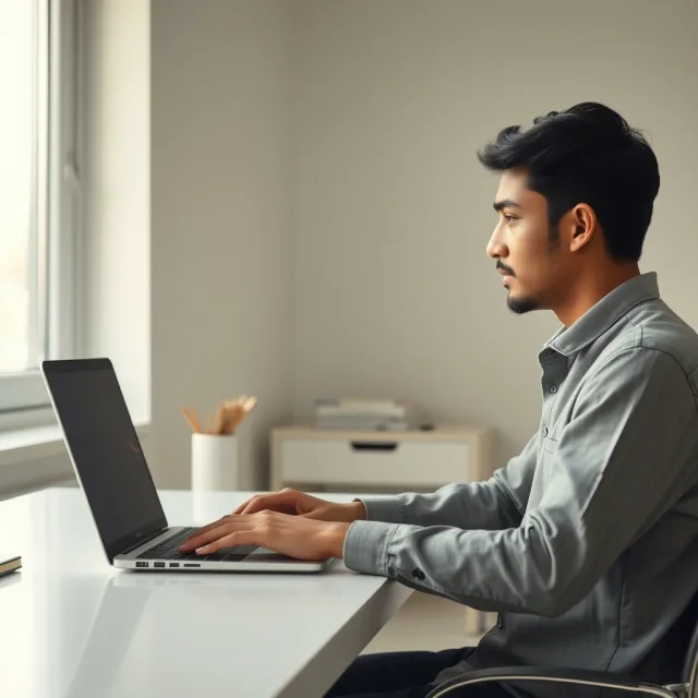 A student using a laptop to apply for HEC online degree attestation.