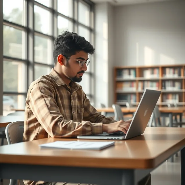 Pakistani student using a laptop to apply for HEC international scholarships
