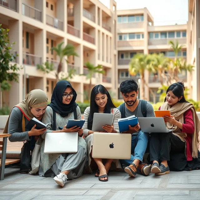 Students studying on a modern university campus in Pakistan for the HEC Need-Based Scholarship