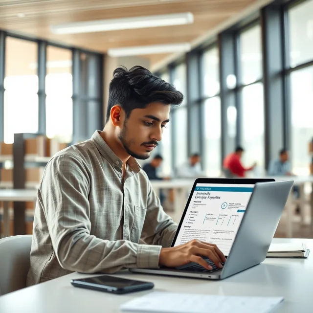 Students checking university verification lists on a laptop in Pakistan