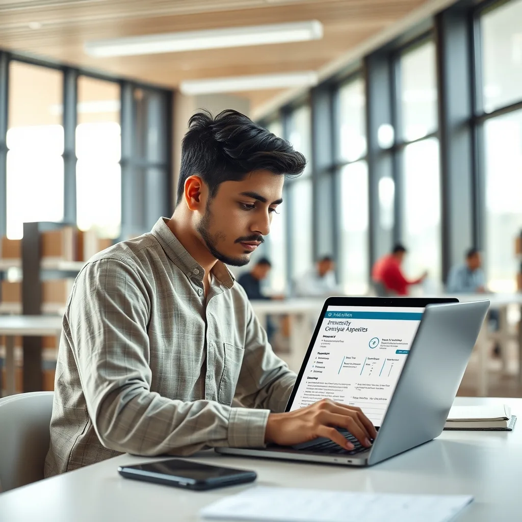 Students checking university verification lists on a laptop in Pakistan