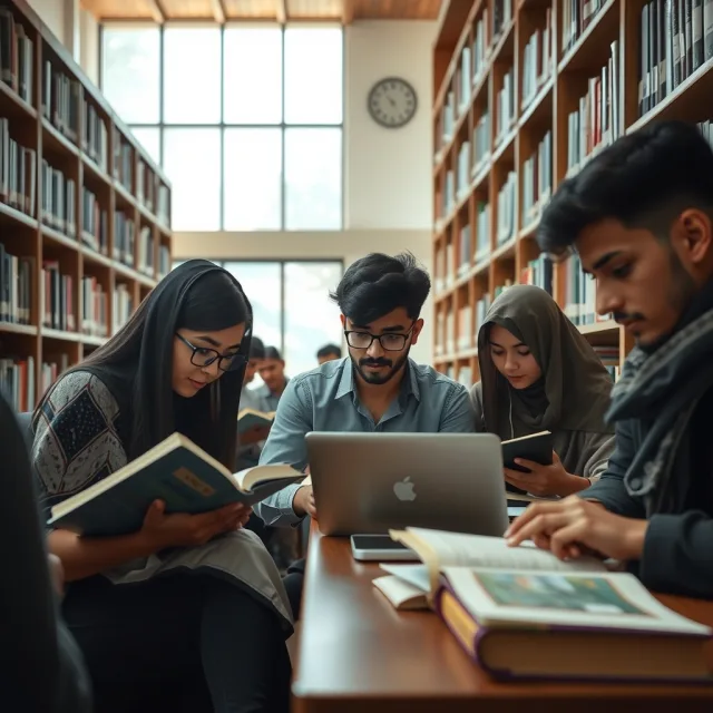 Pakistani students in a university library environment