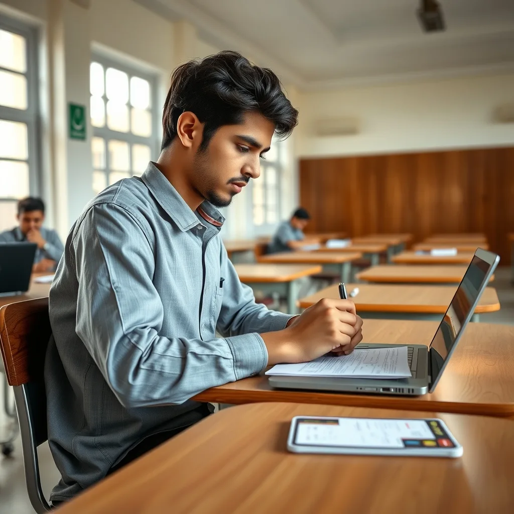 A student preparing for the HEC USAT 2026 exam in an examination hall