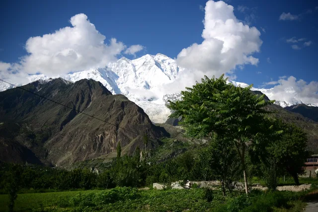 Scenic view of mountains and buildings in Hunza valley.