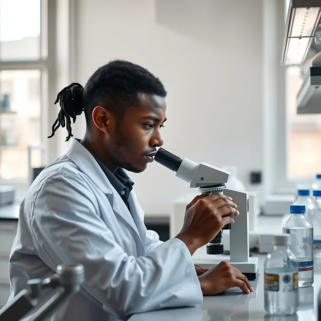 A student working in a modern science laboratory environment.