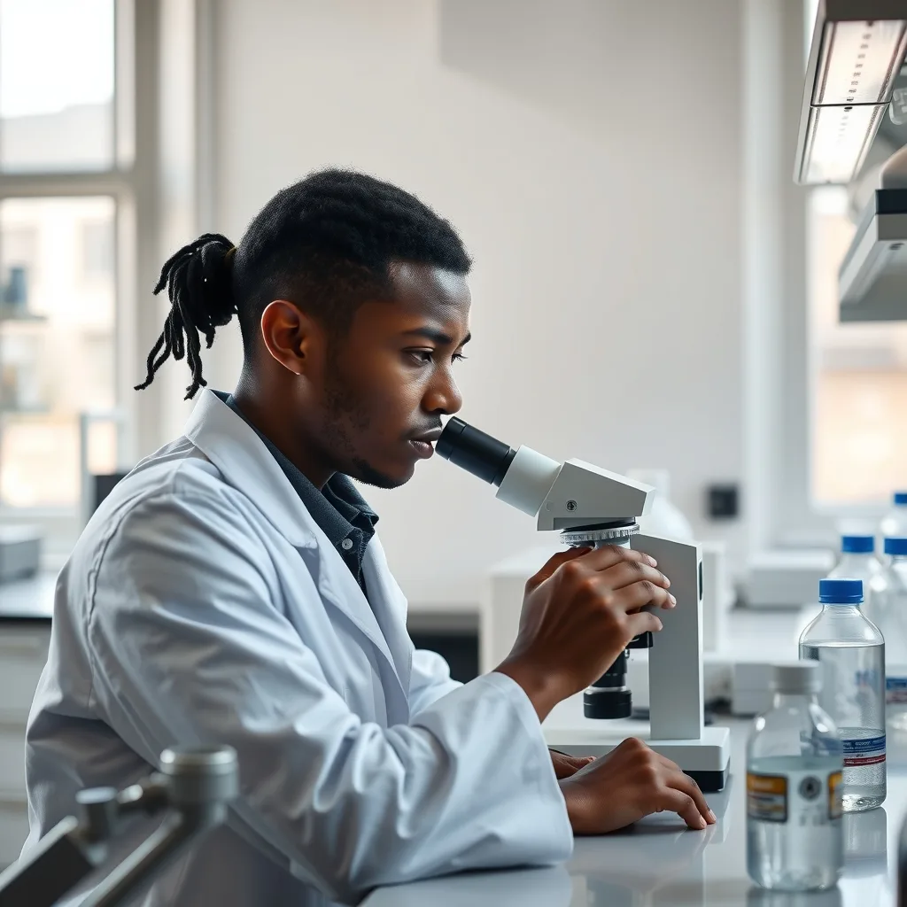A student working in a modern science laboratory environment.