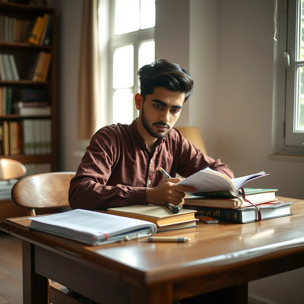 Matric student reviewing books in Pakistan after board exam postponement