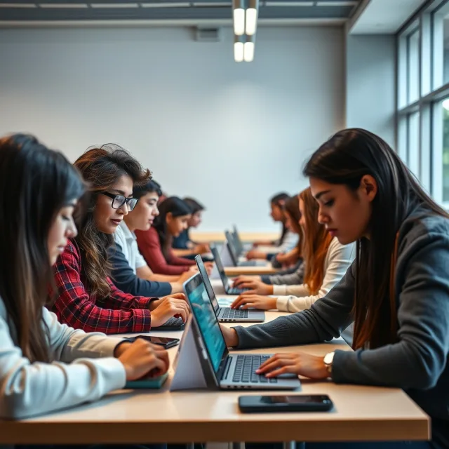 Students learning about AI and computational thinking in a modern classroom setting