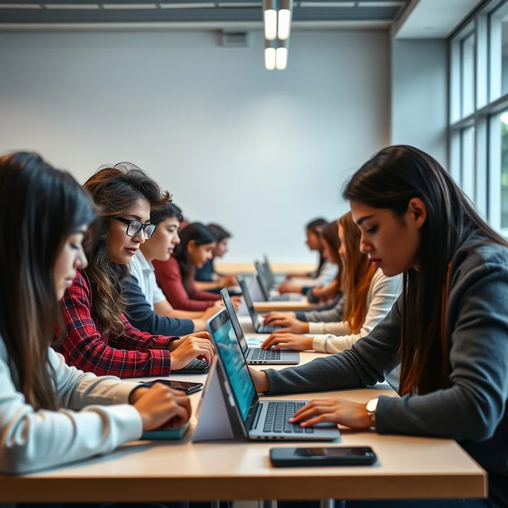 Students learning about AI and computational thinking in a modern classroom setting