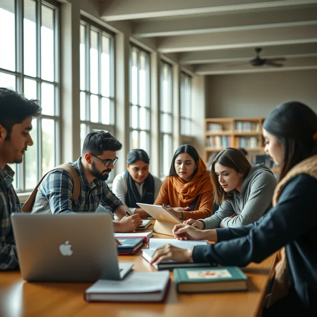 Students collaborating in a modern university library setting for the Pakistan-Maldives university MoUs story