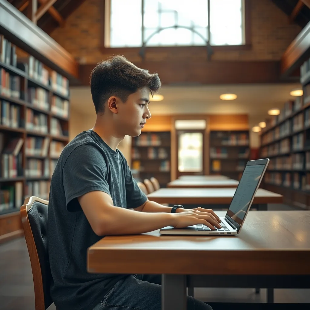 Pakistani student reviewing university admission status on a laptop in a modern campus setting
