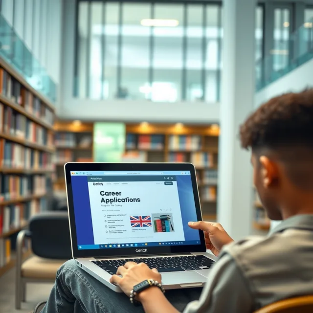 A university student using a laptop for job hunting and career preparation