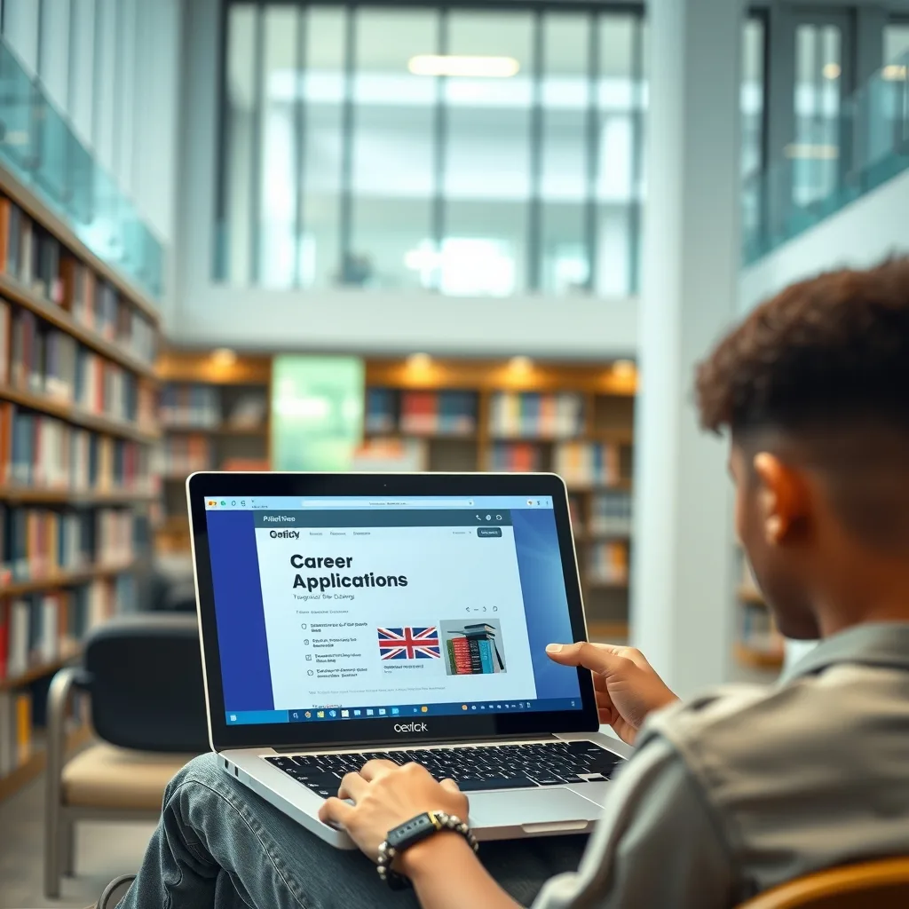 A university student using a laptop for job hunting and career preparation