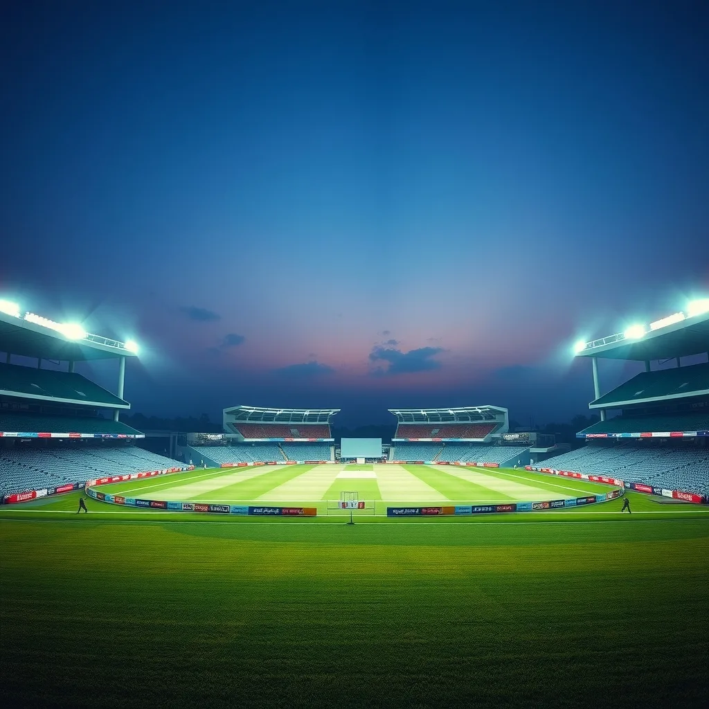 Cricket stadium illuminated for a night match during the PSL season in Pakistan