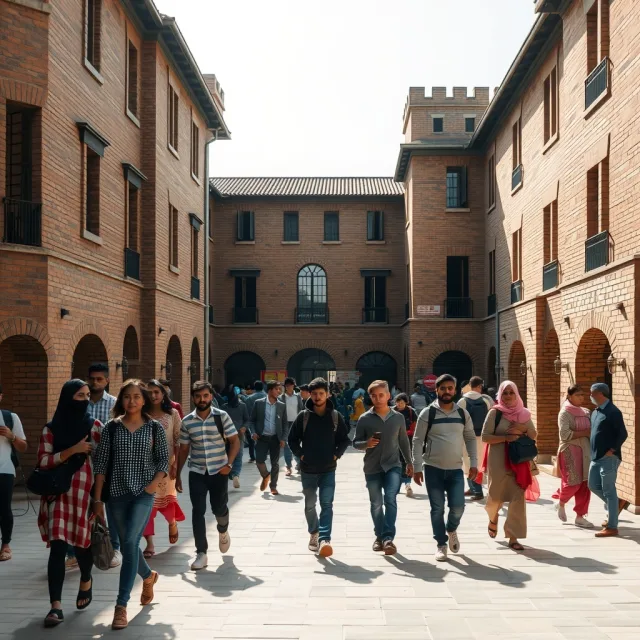 Students at a university campus in Lahore checking notices for PU undergraduate admissions 2026