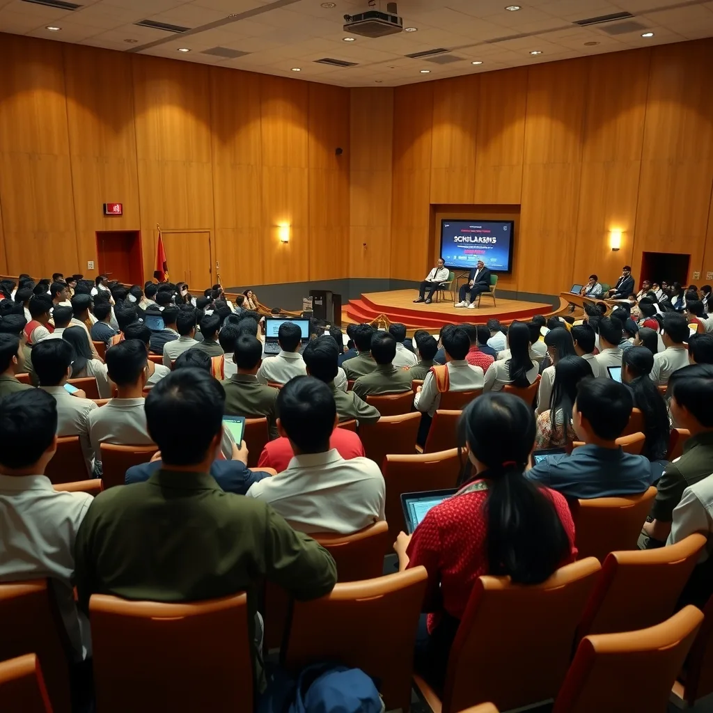 Students attending an official laptop distribution and scholarship ceremony in Punjab