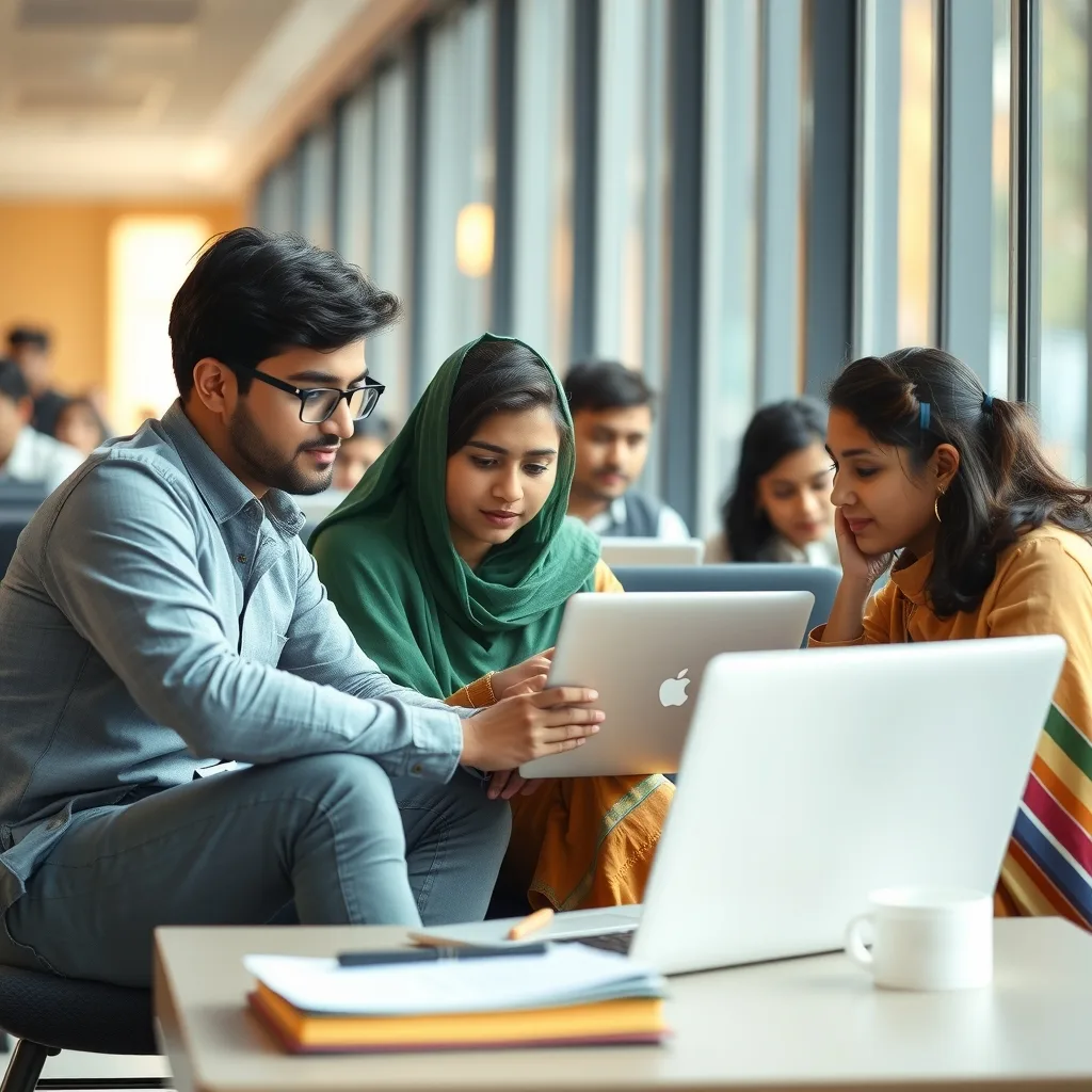 Pakistani university students using laptops for Punjab Honhaar Scholarship 2026 application
