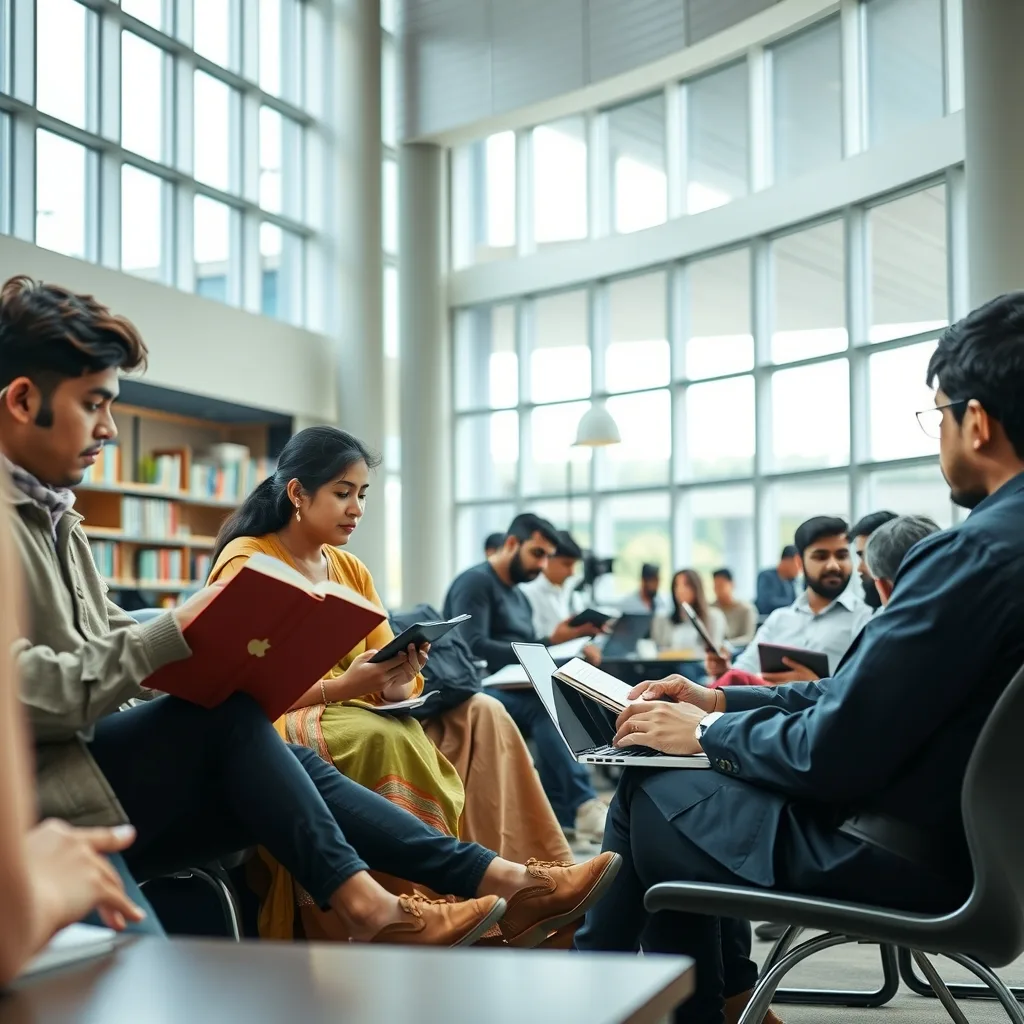 Pakistani university students reviewing scholarship documents