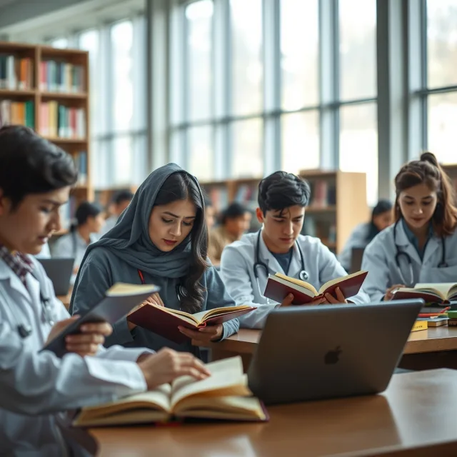 Pakistani medical students in a university library