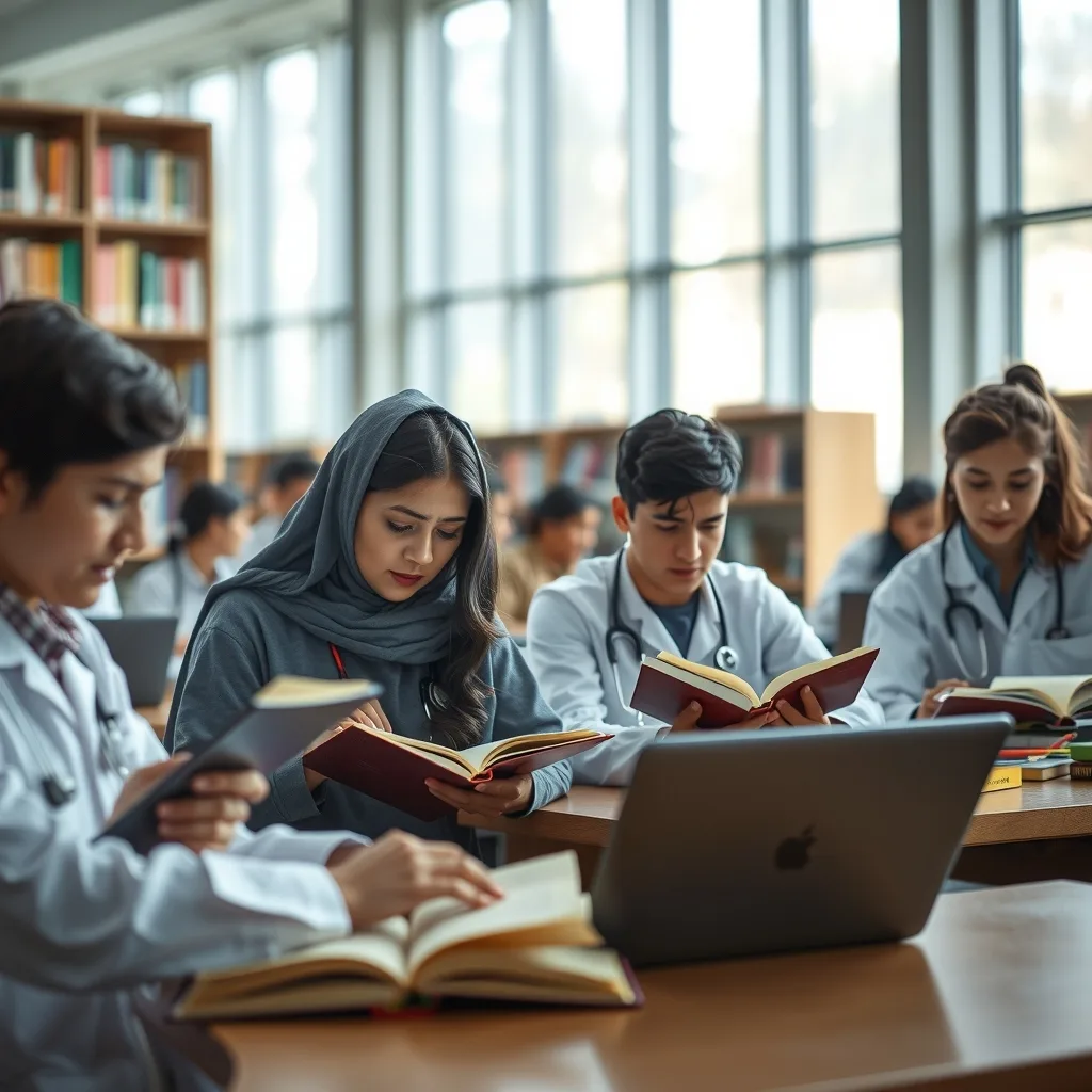 Pakistani medical students in a university library