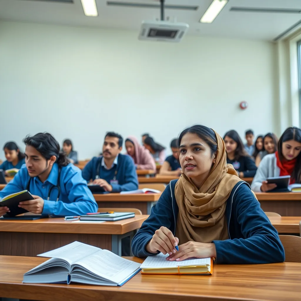 Pakistani medical students in a lecture hall setting